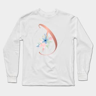 Letter D Rose Gold and Watercolor Blush Pink and Navy Long Sleeve T-Shirt